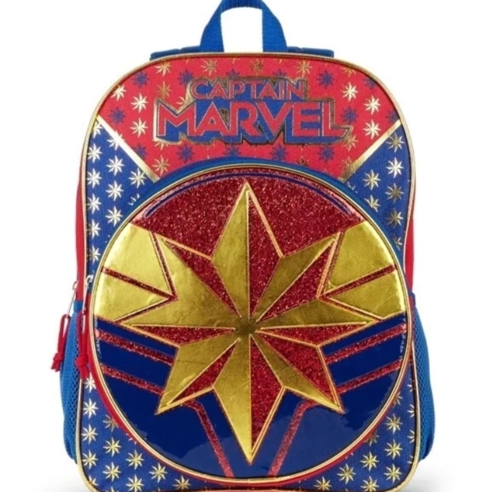 Captain Marvel Star Backpack - Red and Blue superhero School Full Size New